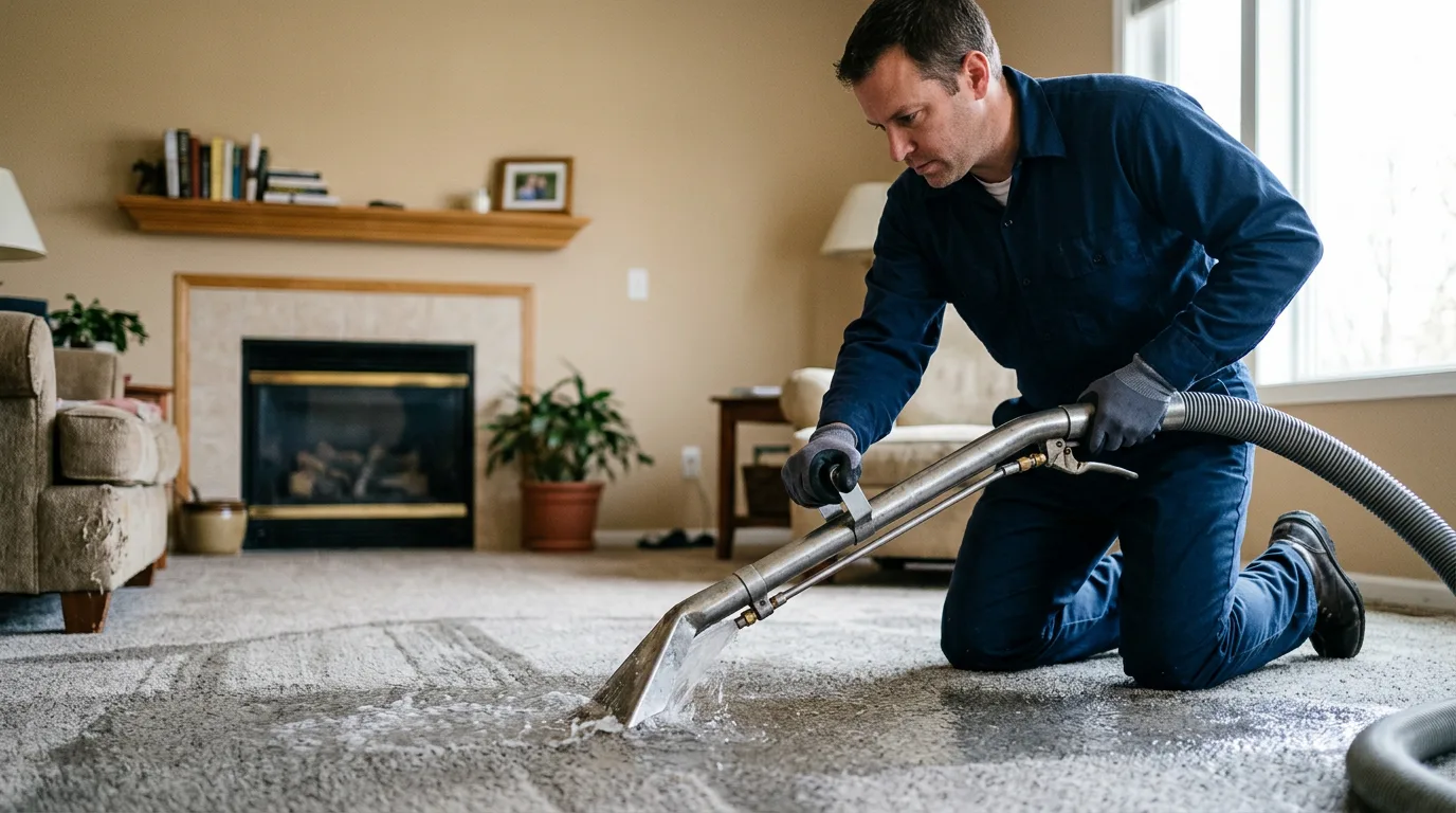 Water damage restoration technician working near Rubicon, WI